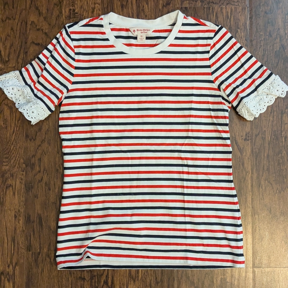 Brooks Brothers Red and Blue Striped Short Sleeve Tee